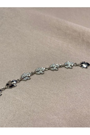 Pienza&Co. Kadın Gümüş Renk Çelik Yaprak Model Zirkon Taşlı Bileklik - Kararm...