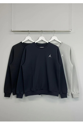 NEBEKA 3'LÜ PAKET JORDAN NAKIŞLI SWEATSHIRT GRİ SİYAH LACİVERT