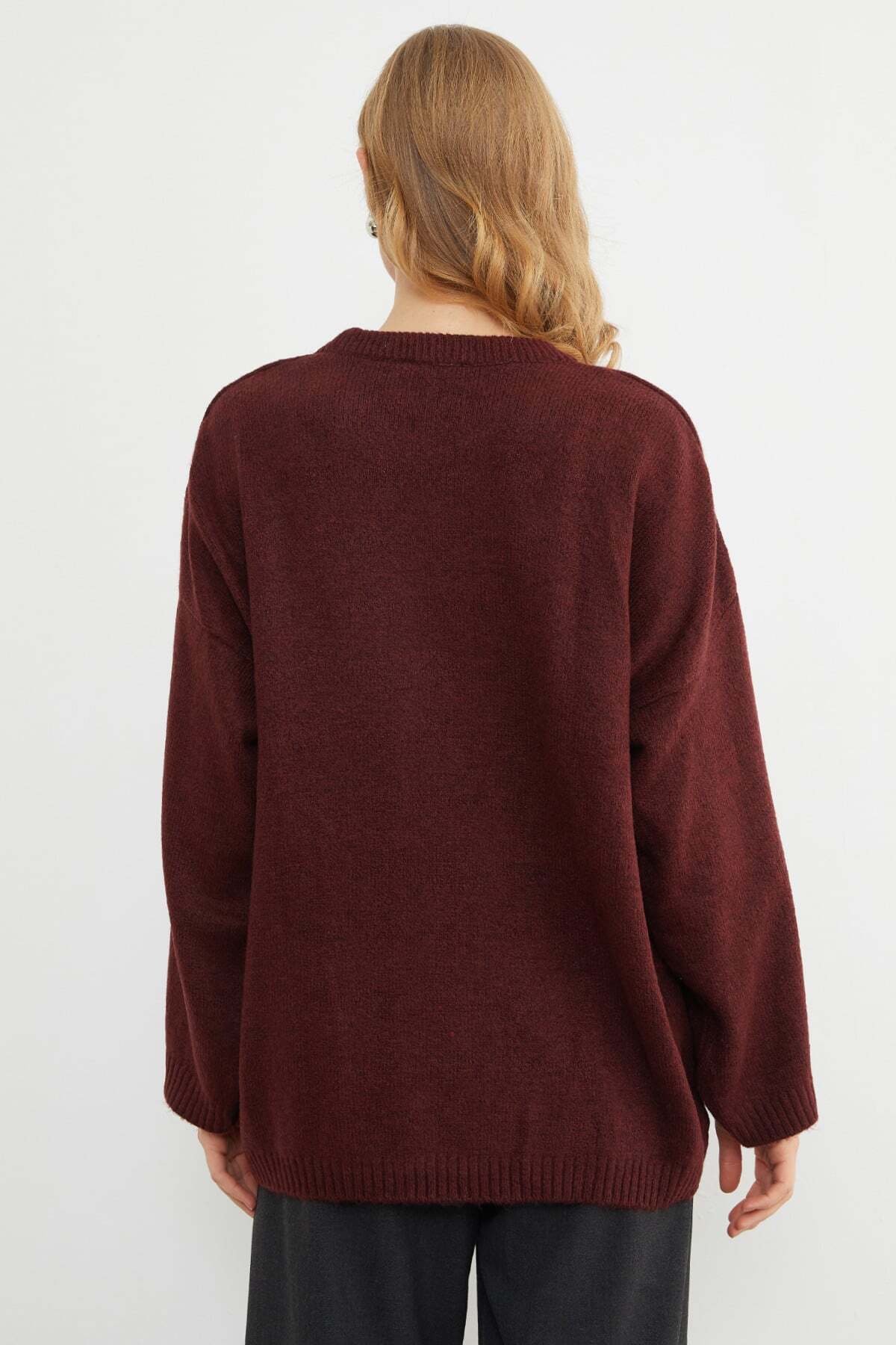 Fulla Moda Basic Bisiklet Yaka Salaş Triko Kazak görsel 8