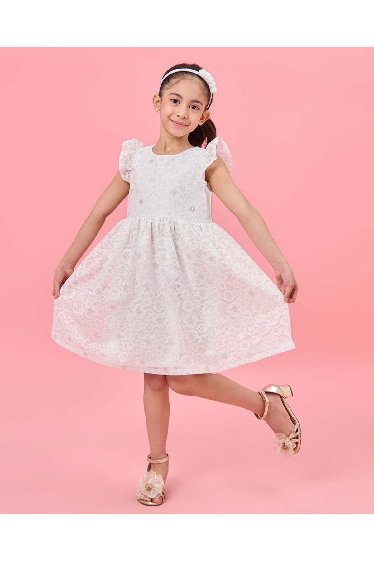 REDTAG Girls White Embellished Dress