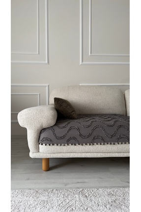 Hisar Home Bohem Ponponlu Çizgili Desen Koltuk Örtüsü 90x200 cm | 3 Kişilik K...