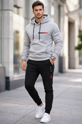zeag Paris Baskılı Erkek Eşofman Takımı – Spor & Casual Kapüşonlu Takım – Uni...