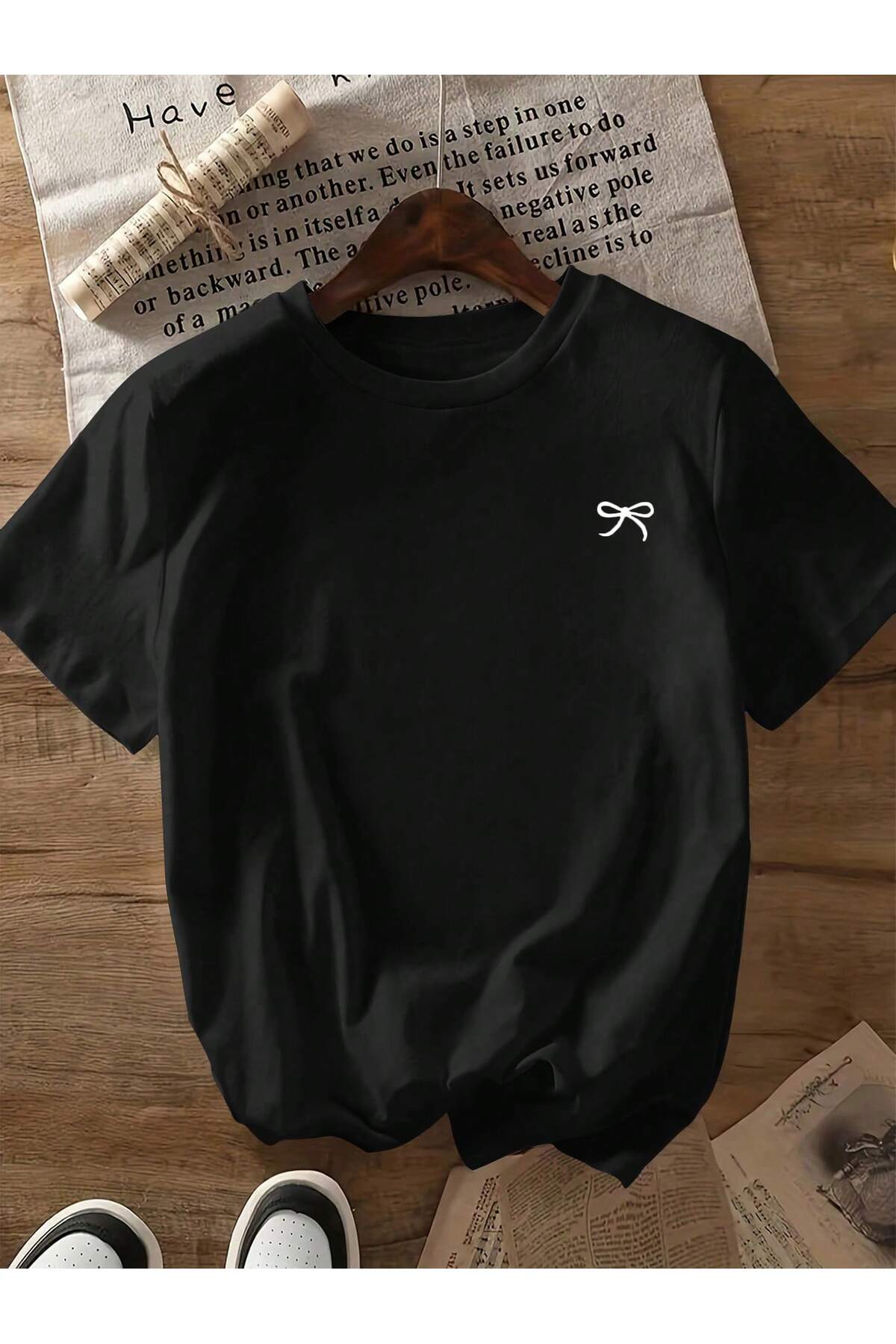 ZİYMO Ženska mašna Štampano okrugla kragna majica