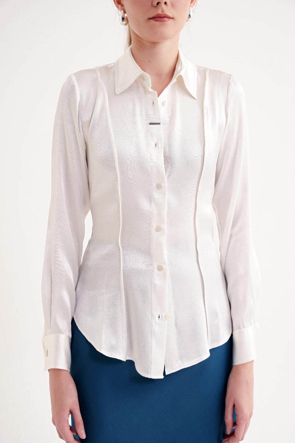 SOCIETA  Ekru Dar kesim gömlek 10766 - Görsel 2