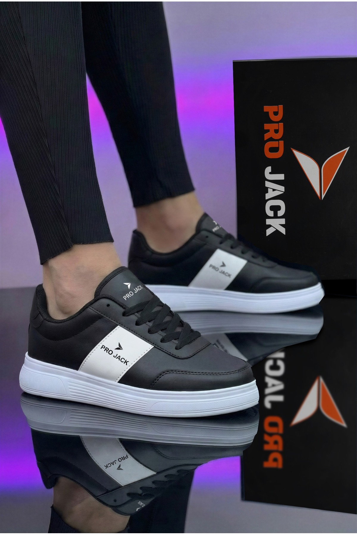 PRO JACK Siyah Beyaz Günlük Ortopedik Sneaker Erkek Spor Ayakkabı - PJ732 görsel 4