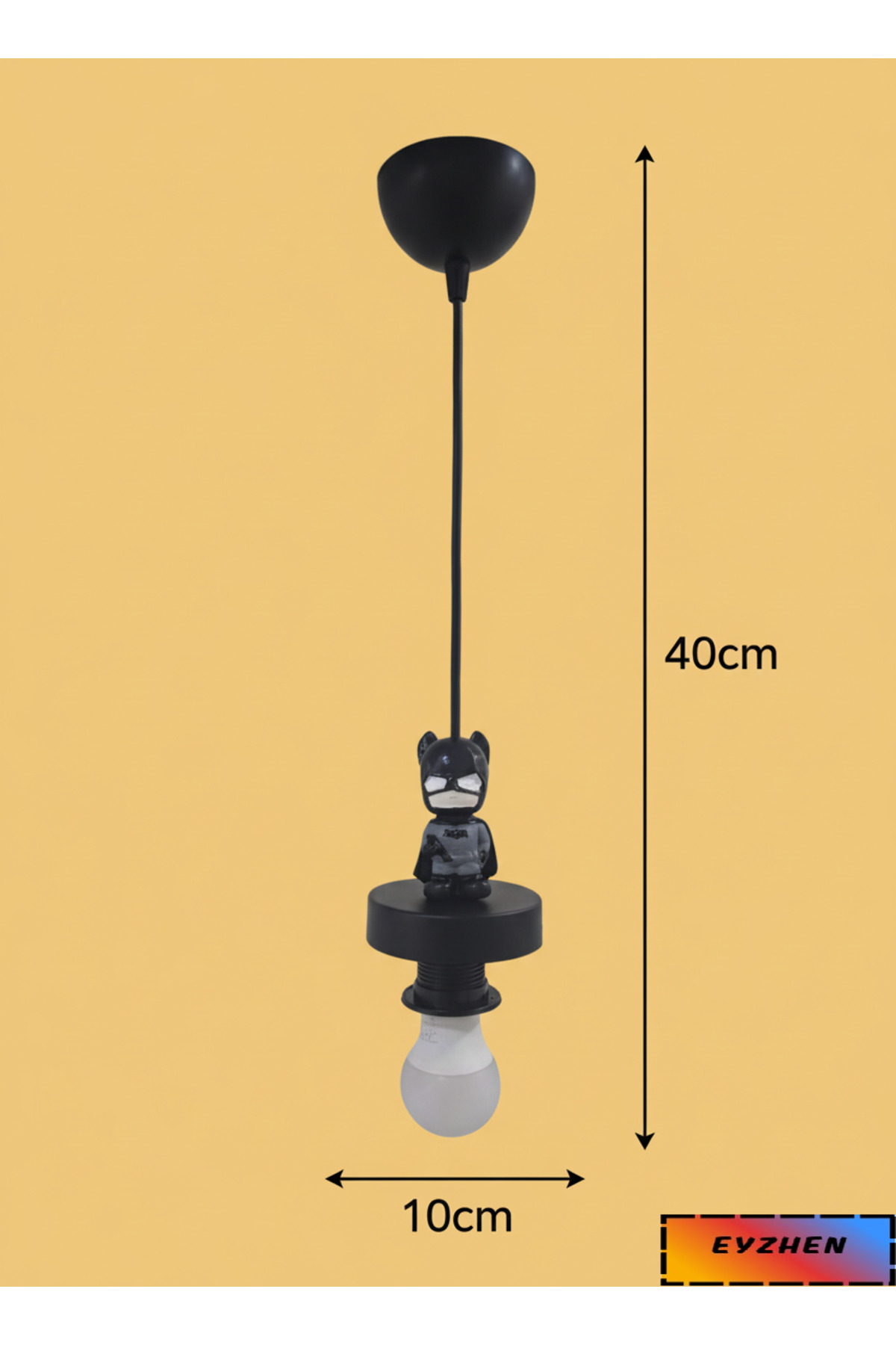 Eyzhen Bebek/Çocuk Odası El Yapımı Siyah Taş Batman Figürlü Tekli Sarkıt Lamba fotoğrafı 4 (önizleme)