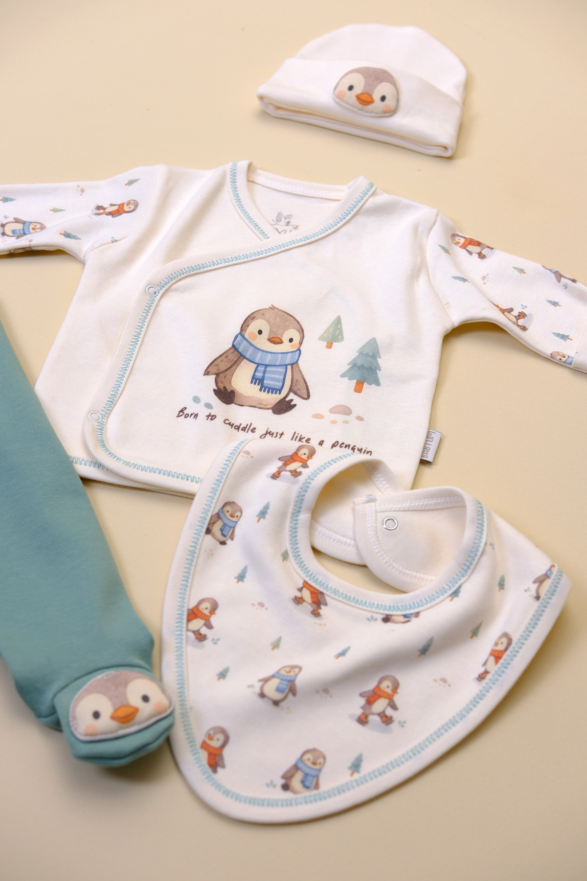 BABYLİM Mutlu Penguen Erkek Bebek Hastane Çıkışı %100 Pamuk Yeni Doğan Seti 0-3ay fotoğrafı 7 (önizleme)