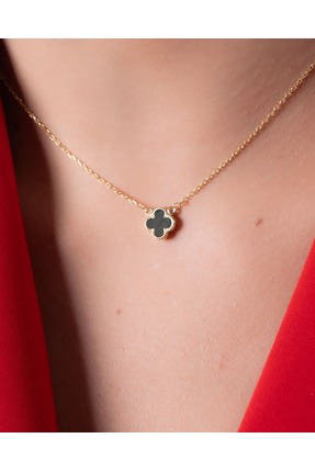 YCL JEWELLERY 14 Ayar Altın Gri Yonca Figürlü Kolye