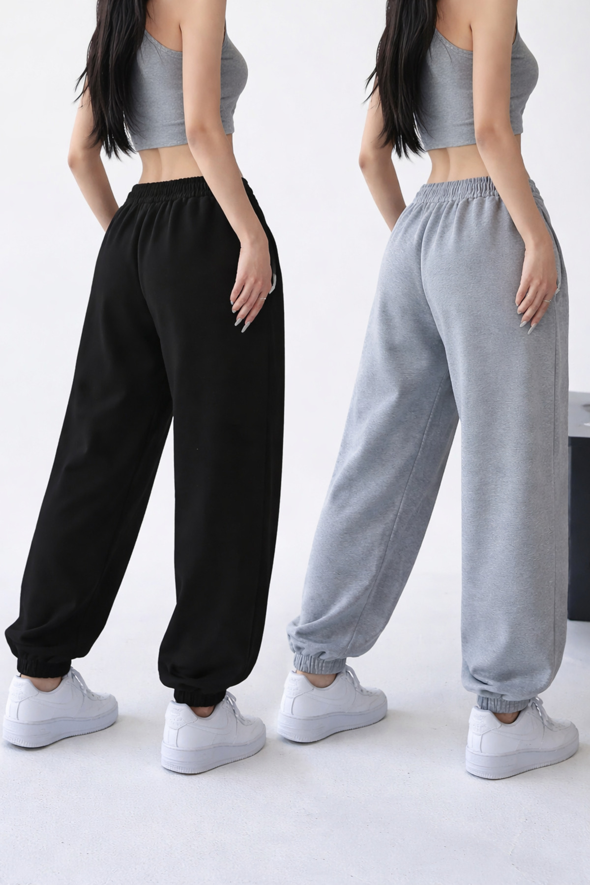 pandy  2'li Yüksek Bel Kışlık Şardonlu Unisex Tam Kalıp Paça Lastikli Eşofman Altı - Görsel 2