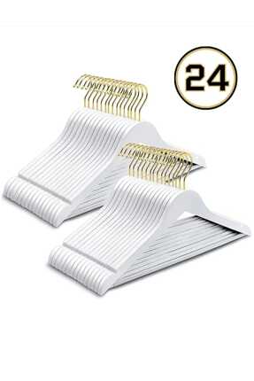 widea Elbise Askısı Beyaz 24’lü Set – Gold Metal Kancalı Plastik Askı