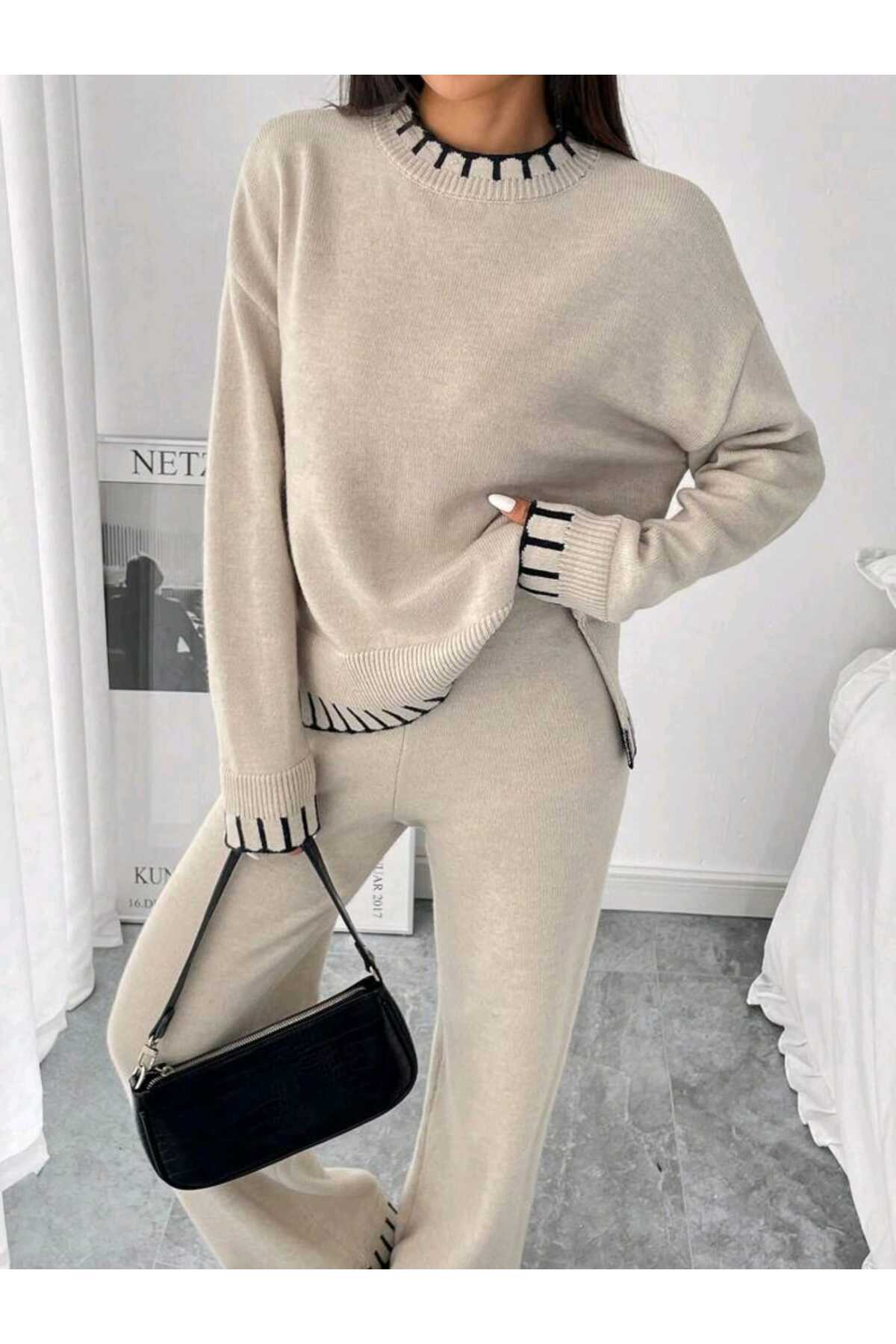 KAREN TEKSTİL trendy κορυφαίας ποιότητας γυναικεία πλεκτά σετ 2 τεμαχίων