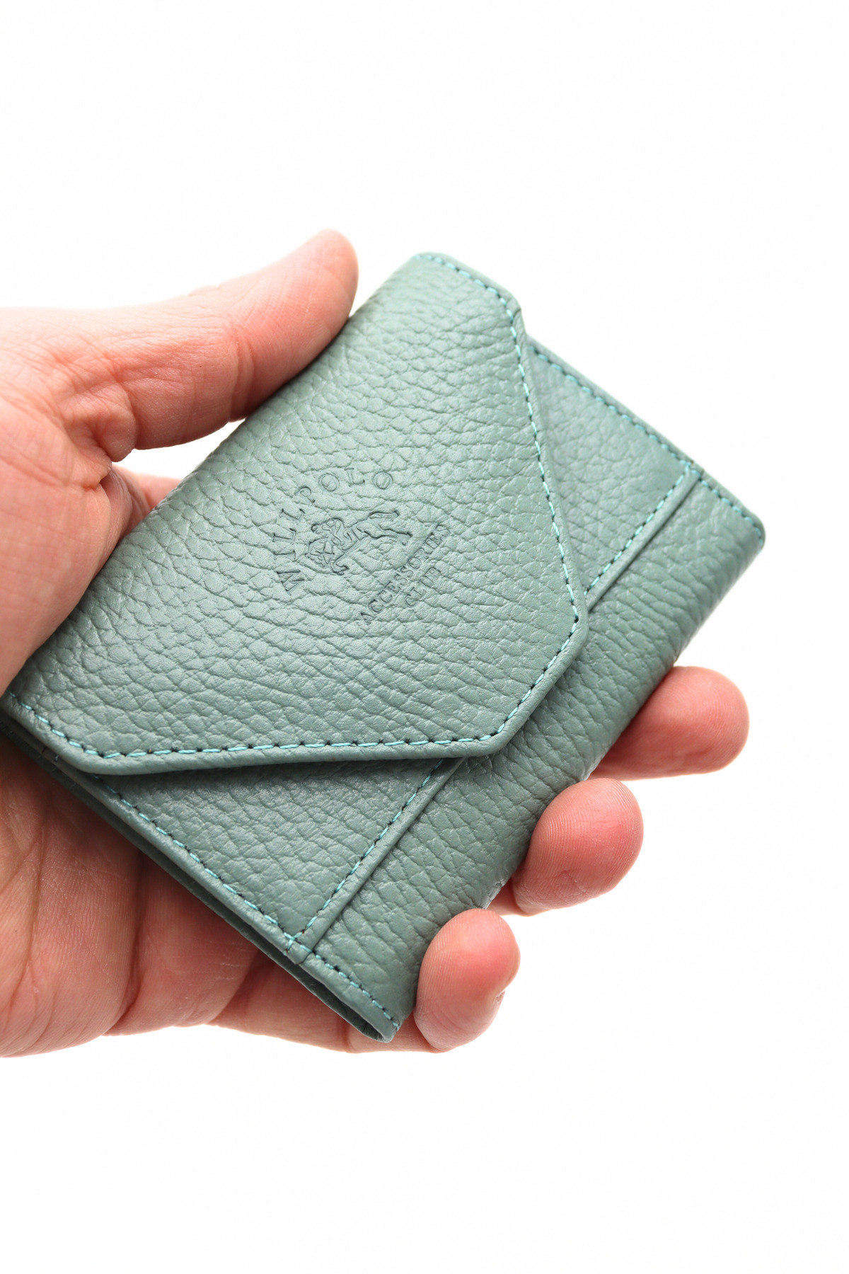 Genuine Leather Cover 12 Compartment Water Green Accordion Card Holder Envelope Model Credit Card Holder