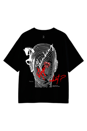Clodaz Unisex Siyah What Baskılı Oversize Tişört