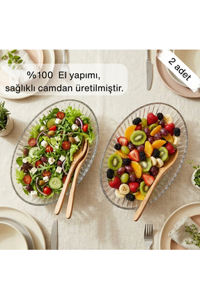 Glamis Selen Concept Damla Model El Yapımı Cam Salata Kasesi ve Meyvelik 2'li...