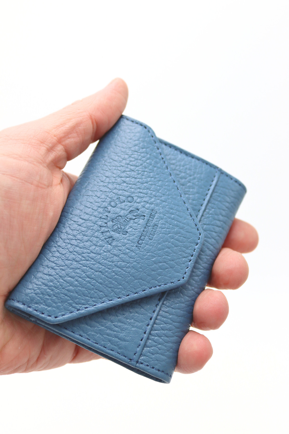 Genuine Leather Cover 12 Compartment Blue Accordion Card Holder Envelope Model Credit Card Holder