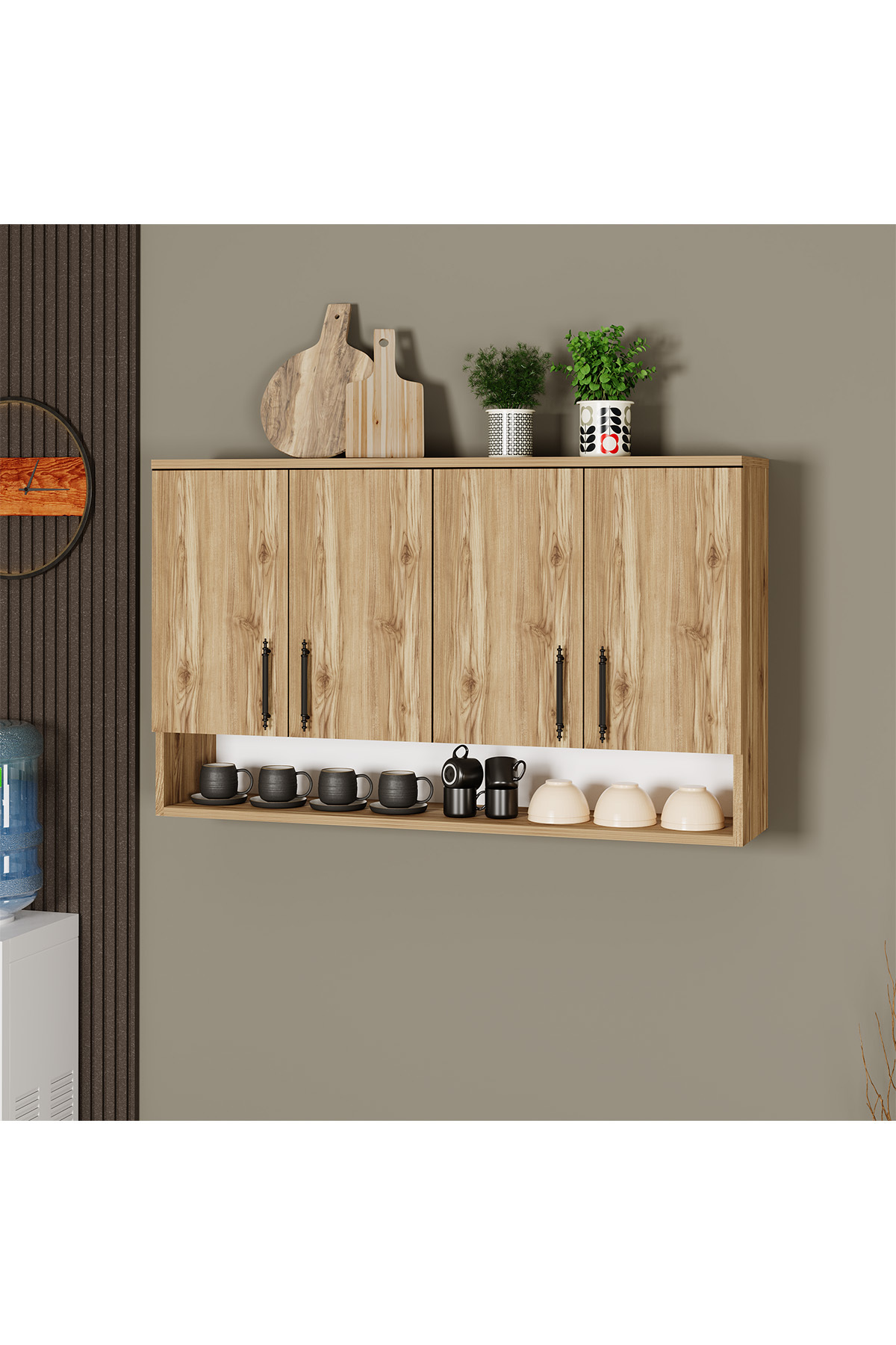 Ece Multipurpose Cabinet Pantry Cabinet Kitchen Cabinet with 4 Doors Kitchen Top Cabinet Pine