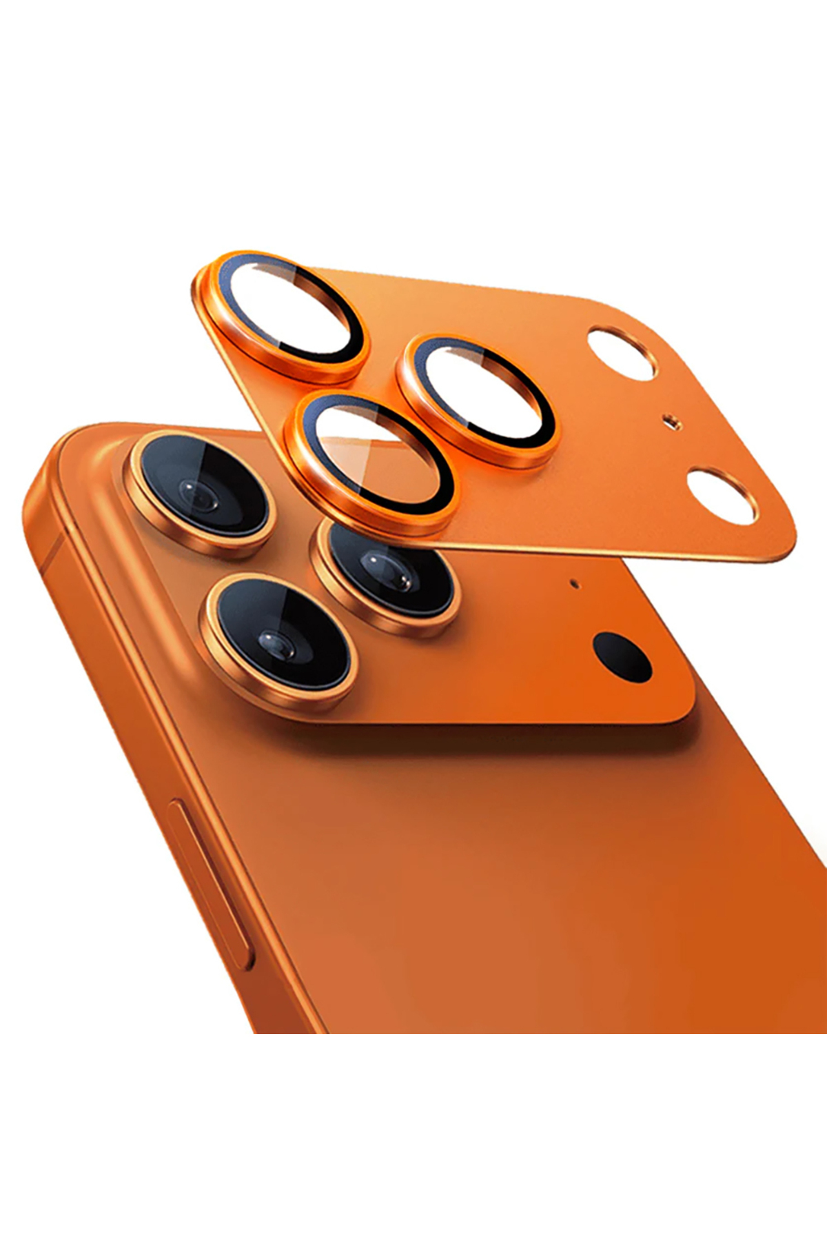 iPhone 17 Pro Uyumlu Mohseven Alüminyum Kaplamalı Safir Anti Reflective Kamera Lens Koruyucu Turuncu