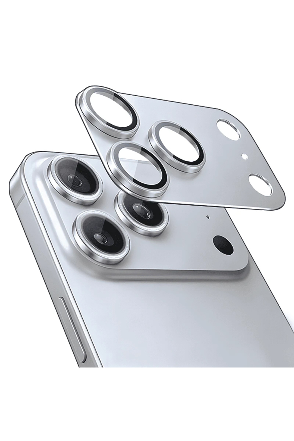 iPhone 17 Pro Uyumlu Mohseven Alüminyum Kaplamalı Safir Anti Reflective Kamera Lens Koruyucu Gümüş