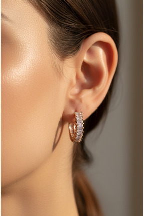 Rose Gold Zirkon Taşlı Halka &Ccedil;elik K&uuml;pe - 2