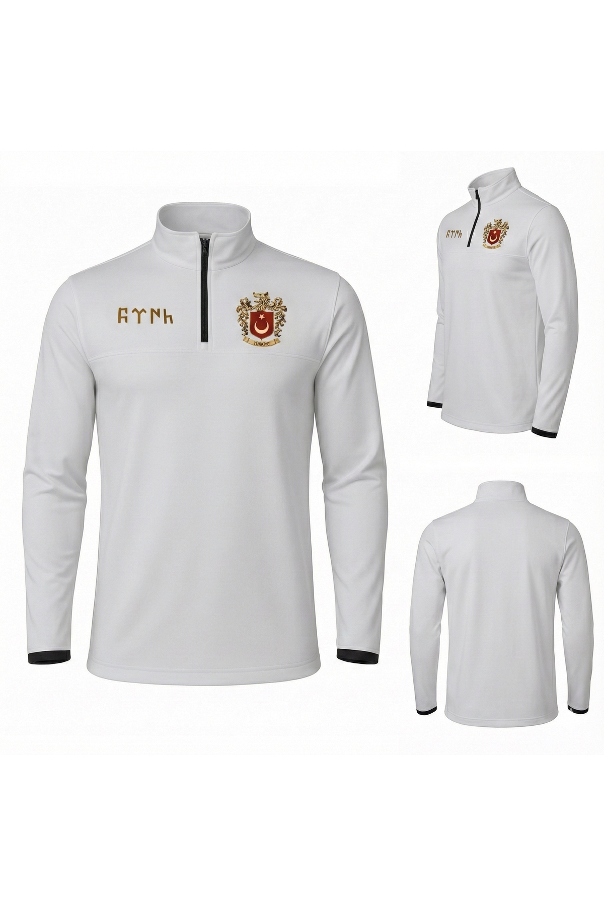 Elvellon Türkiye Kurtlu Arma Yarı Fermuarlı Spor Sweatshirt Unisex görsel 2