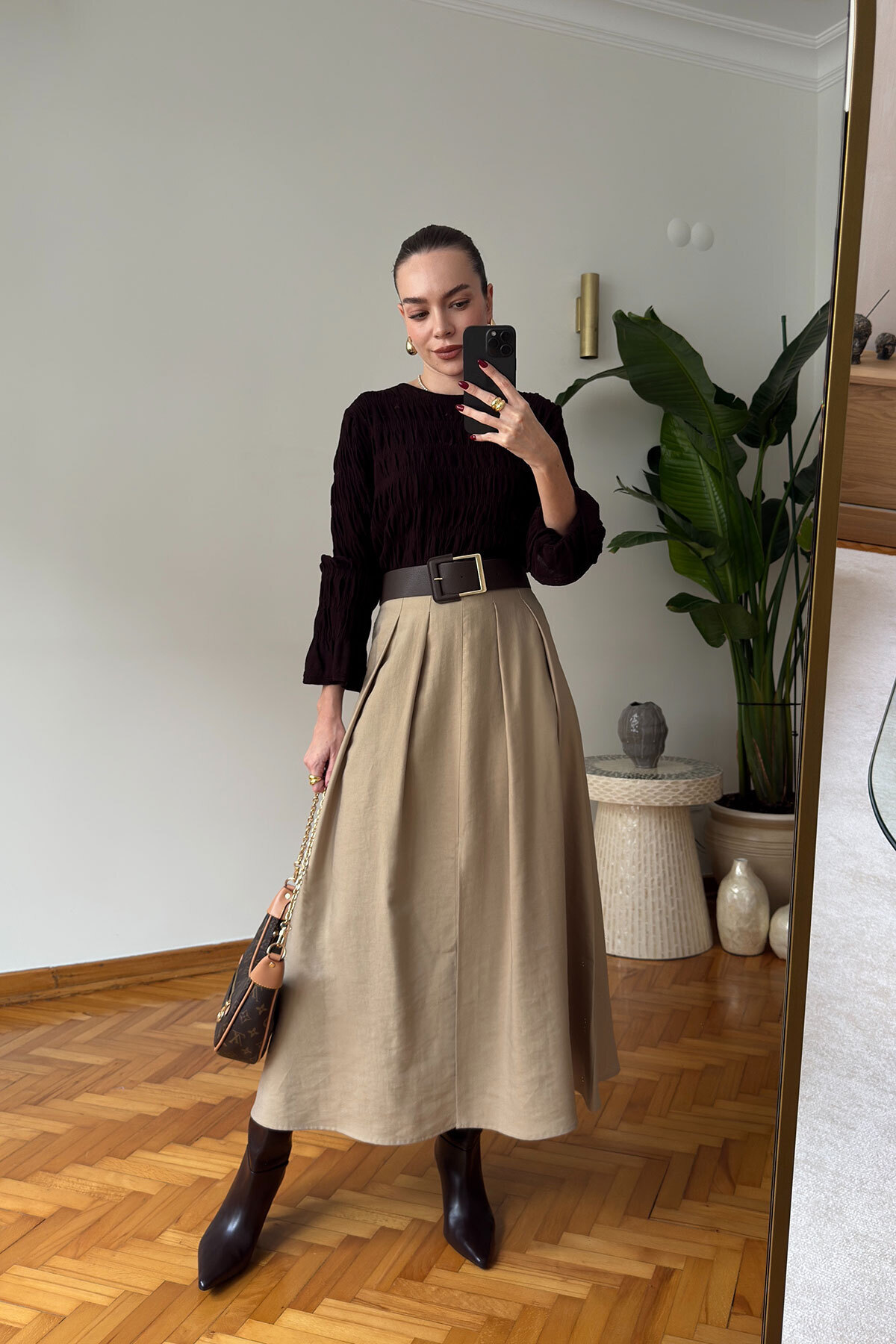 MAGARDE  Kemer Detaylı Önü Yırtmaçlı Midi Etek- HAKİ - Görsel 8