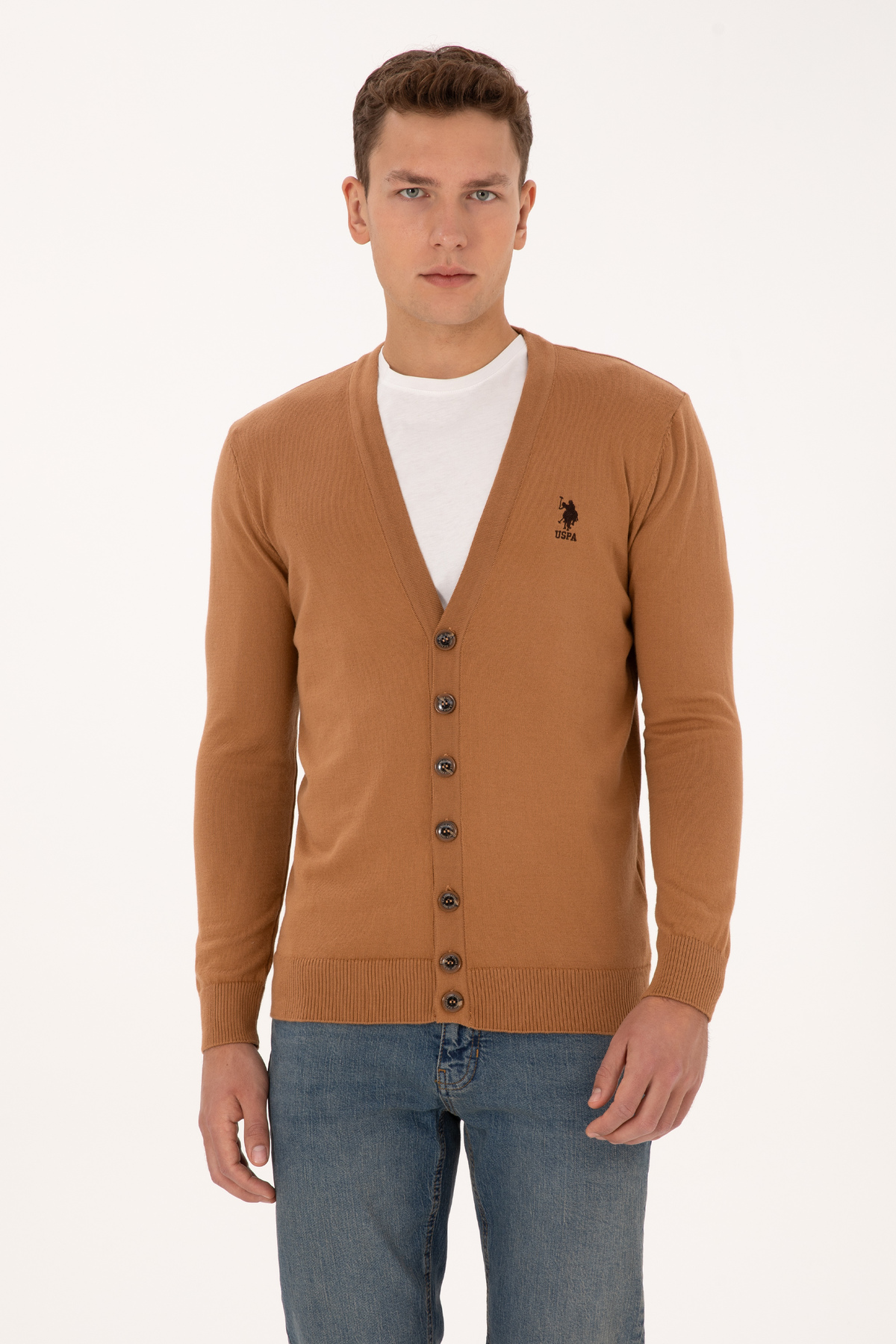 یو اس پولو ژاکت بافتنی مردانه طرح شتری کد ۵۰۳۱۳۷۰۲-VR۲۳۳