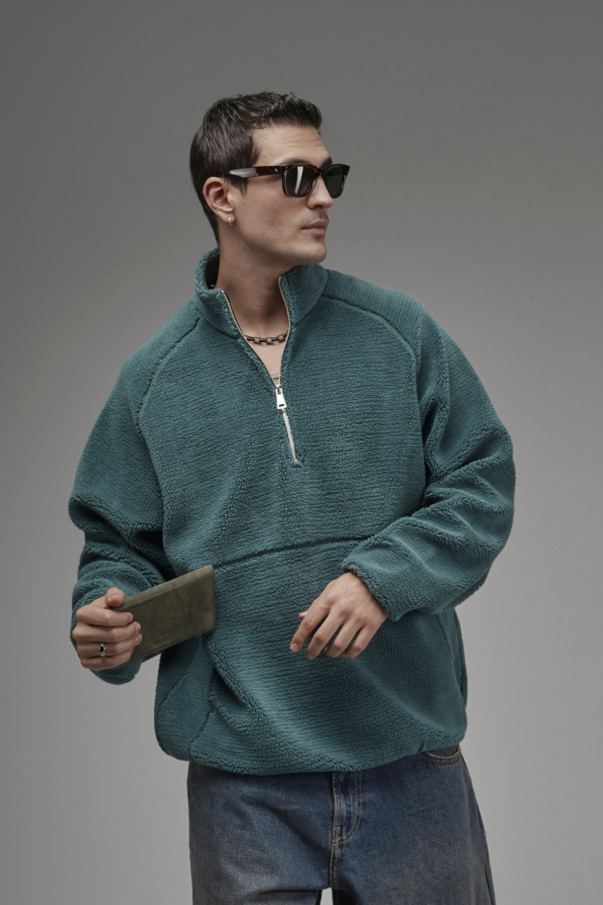 Butik  Trend Biz Oversize Yarım Fermuarlı Dik Yaka Peluş - Görsel 2