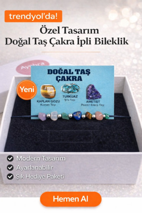 Aychra Özel Tasarım Doğal Taş Çakra İpli Bileklik – Ayarlanabilir, Şık Hediye...