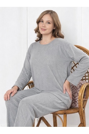 Melesh Kadın Rahat Raporlu Selanik Kumaş Relax Pijama Alt Üst Takım