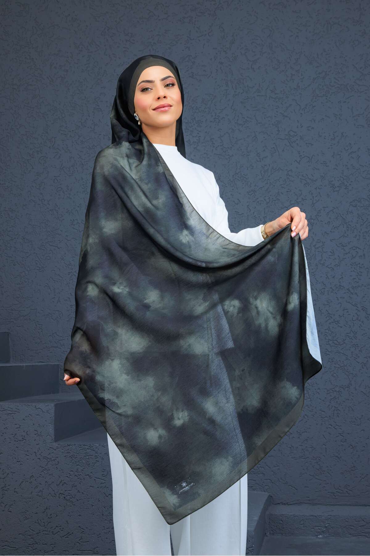 aldyoo Batik Desen Pamuk Viskon Soft Şal Haki Yeşil görsel 3
