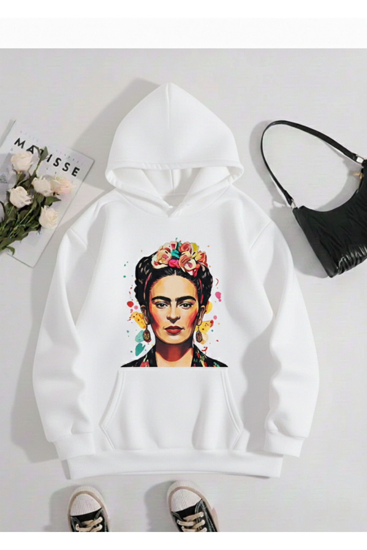 Mayer Butik Unisex Men/Women Frida Kahlo Colorful Custom Printed Cotton Oversized Hooded Sweatshirt