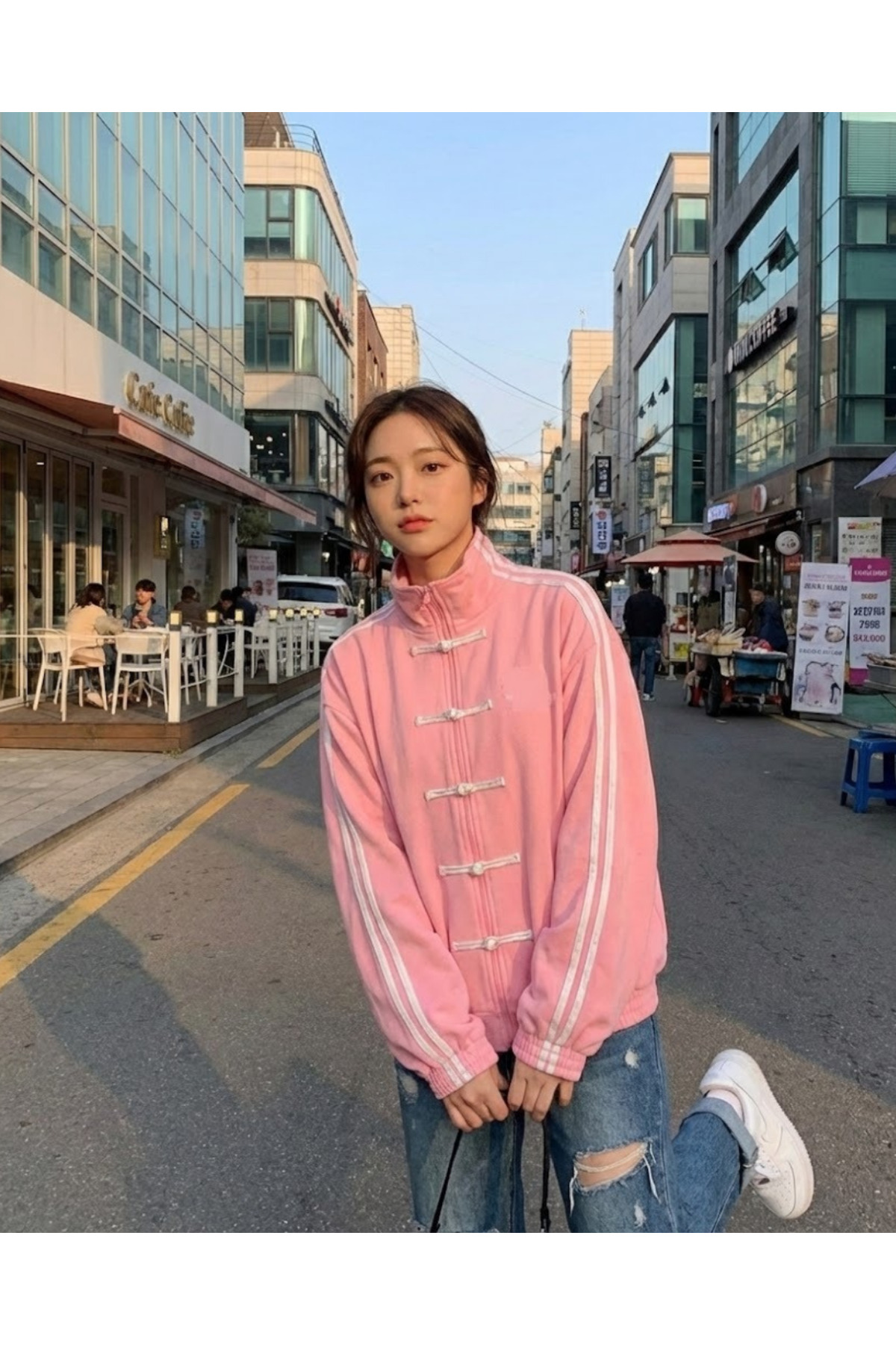 Touz Moda  Çift Çizgili Oversize China Unisex Ceket - Görsel 2