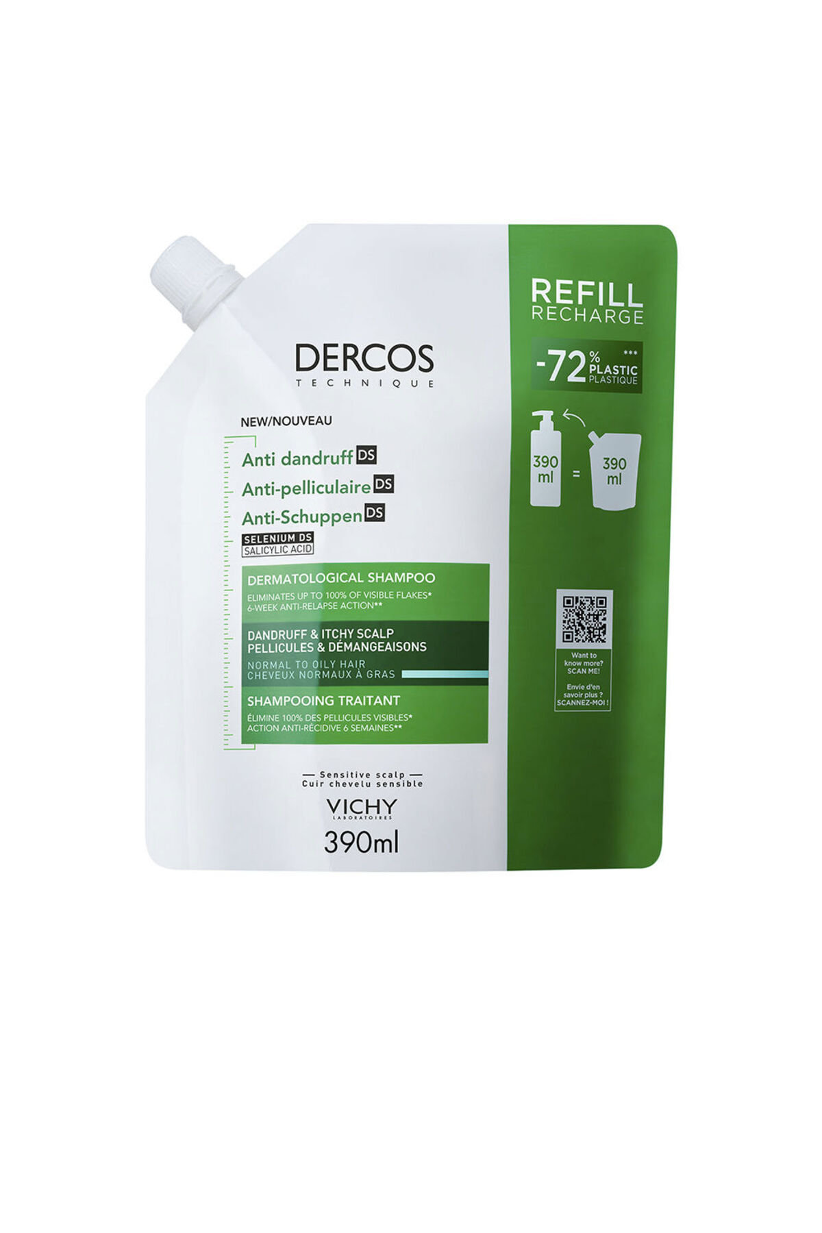 Vichy Dercos Haarpflege-Shampoo für normales/fettiges Haar, Nachfüllpackung 3...