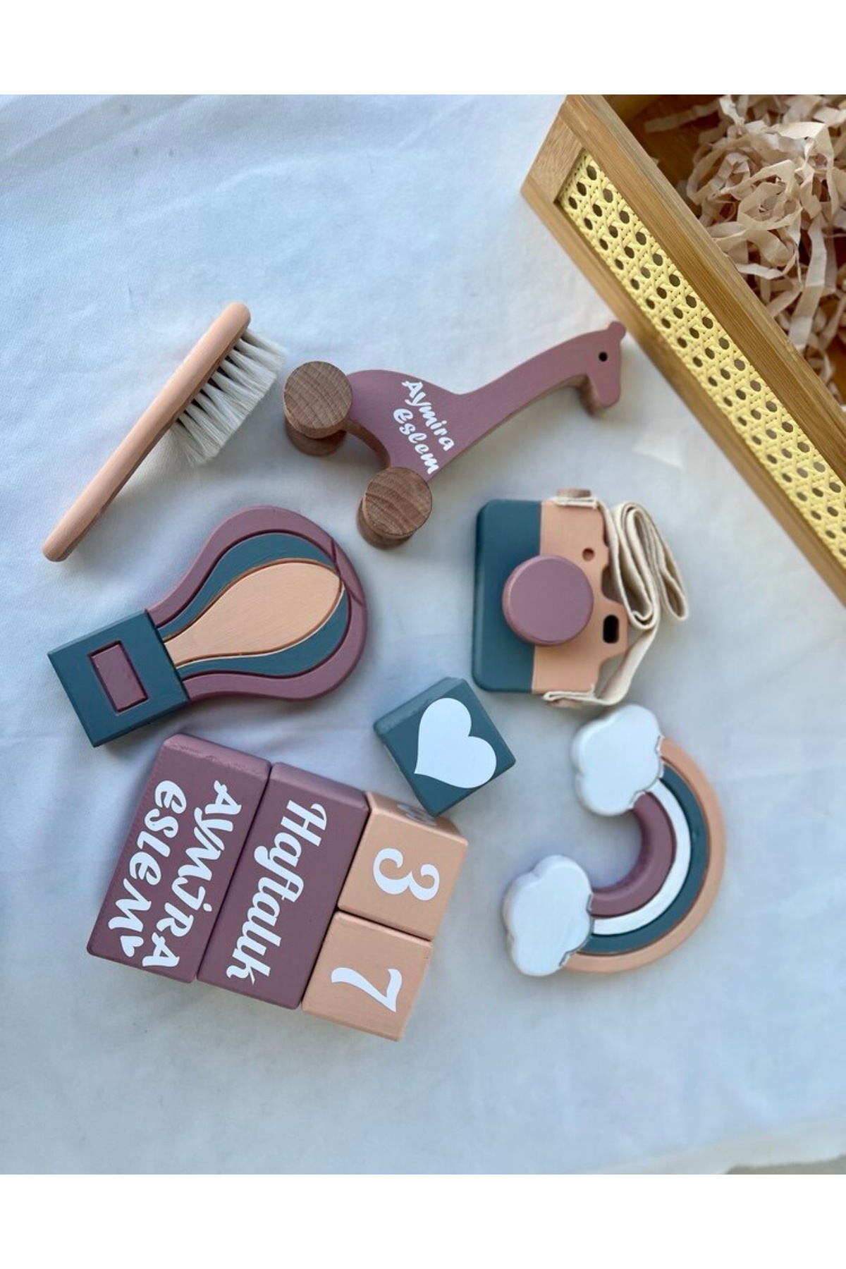 Pembe gri objeli bebek çekim aksesuarı bebek hediyelik
