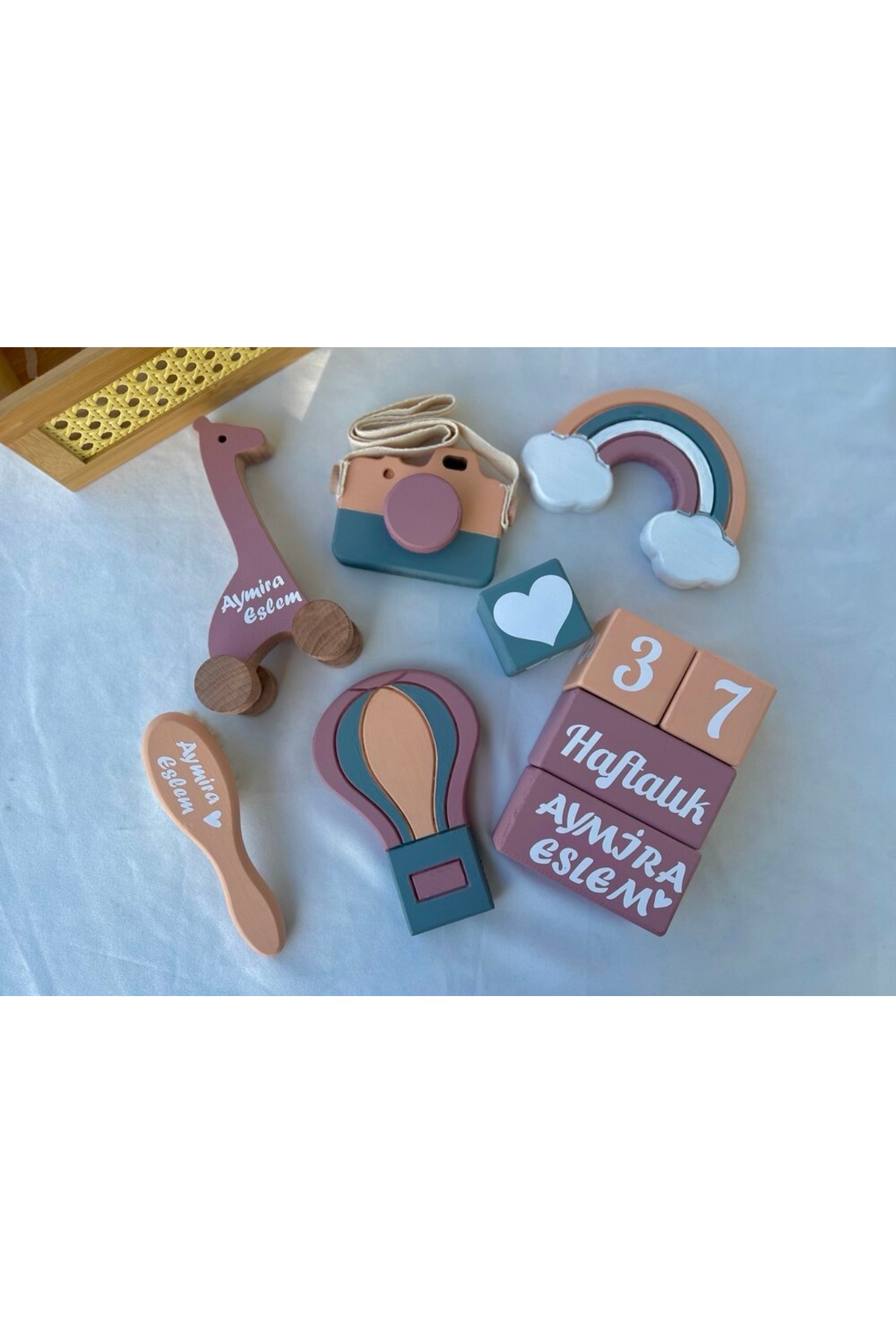 Pembe gri objeli bebek çekim aksesuarı bebek hediyelik