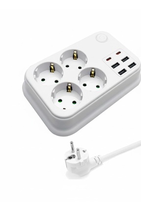 Techmaster Akım Termal Çocuk Korumalı 4x Usb 2x Type-C Girişli 4lü Priz 2 Met...