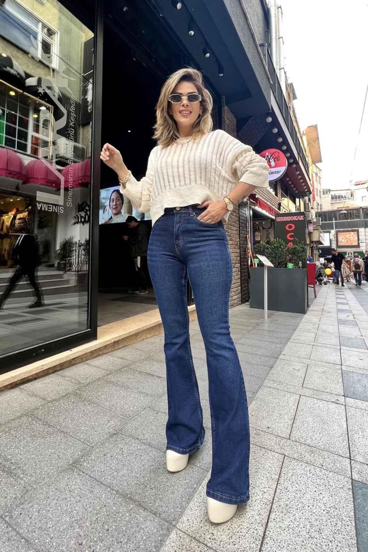sion jeans  Aura Lacivert Cassual İspanyol Rahat & Cool Kadın Kot Pantolon - Görsel 7