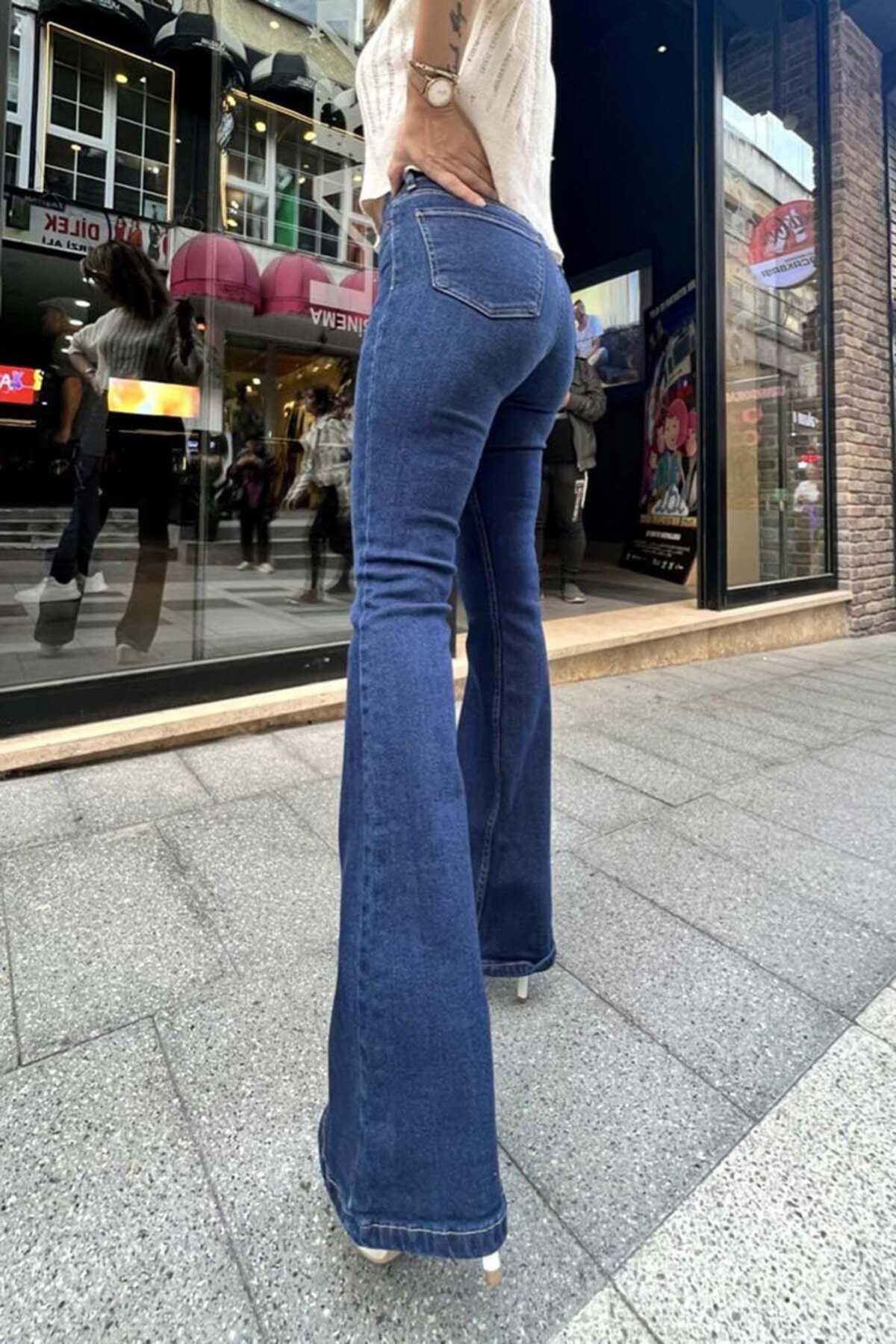 sion jeans  Aura Lacivert Cassual İspanyol Rahat & Cool Kadın Kot Pantolon - Görsel 4