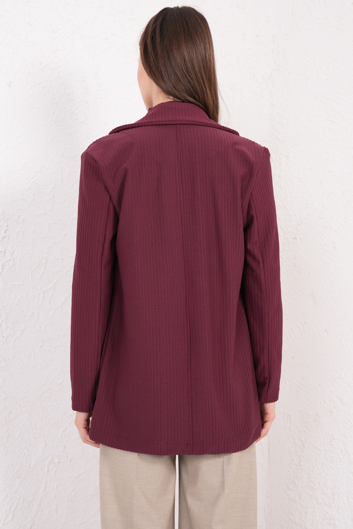 Trend Alaçatı Stili  Bordo Oversize Blazer Ceket ALC-X14776 - Görsel 8