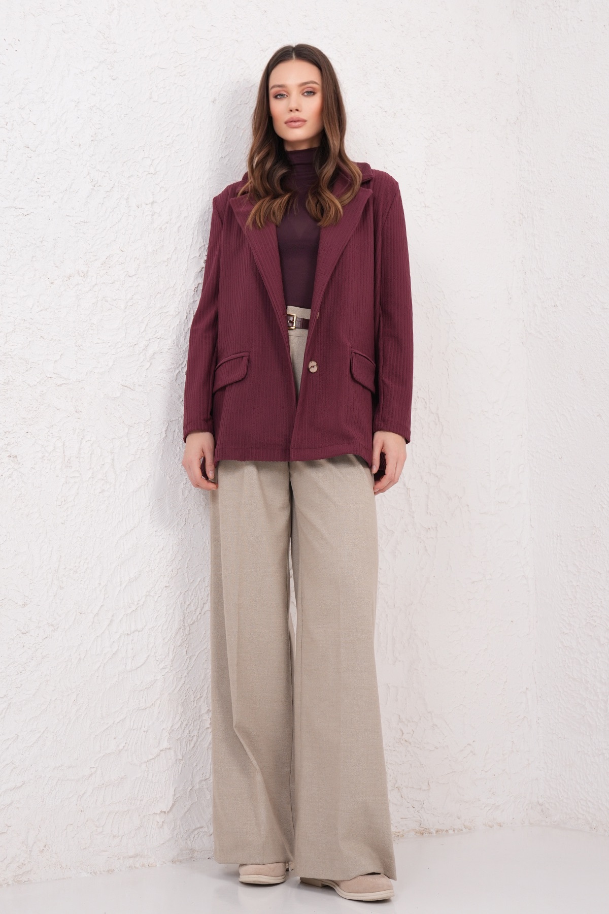 Trend Alaçatı Stili  Bordo Oversize Blazer Ceket ALC-X14776 - Görsel 6