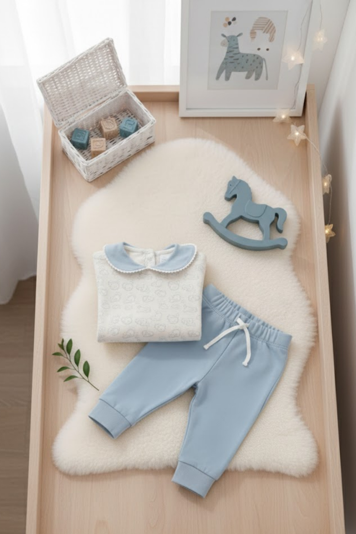 Ekru Bebe Yaka Kız Bebek Sweatshirt Ve Pantolon 2'li Takım