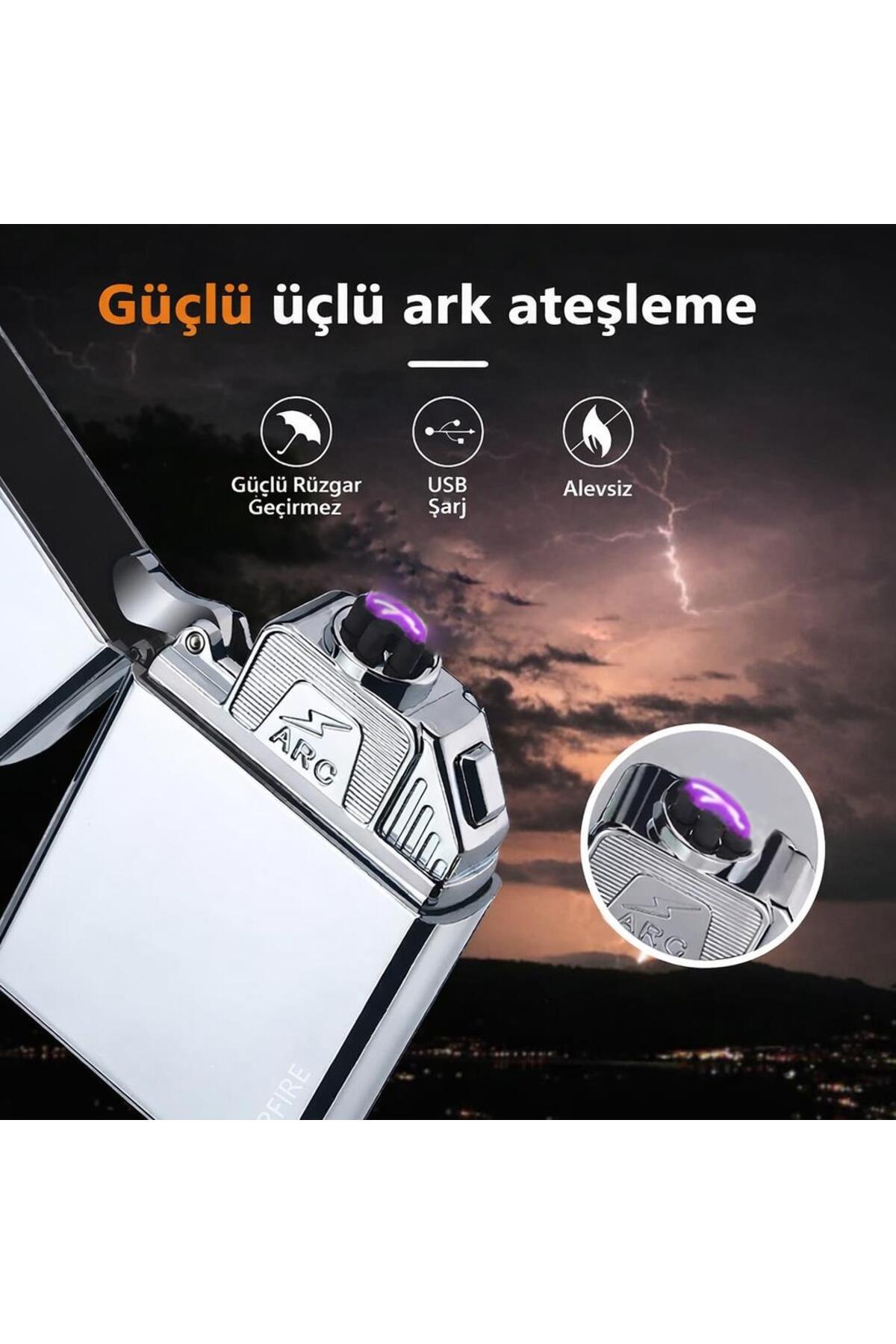 valkyrie USB Şarjlı Elektronik Çakmak | 4 Elektrotlu X Tip Mor Arc