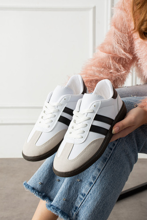 eformoda by emre yılmaz Beyaz Siyah Unisex Kadın Erkek Şeritli Rahat Taban Gü...