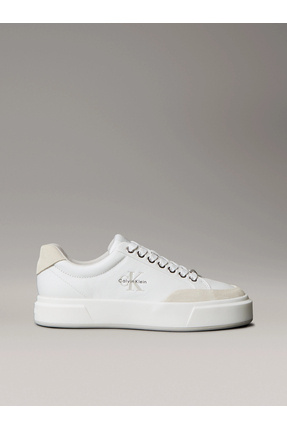 Calvin Klein Basket Cupsole Bağcıklı Deri Karışımlı Kadın Beyaz Sneaker YW0YW...