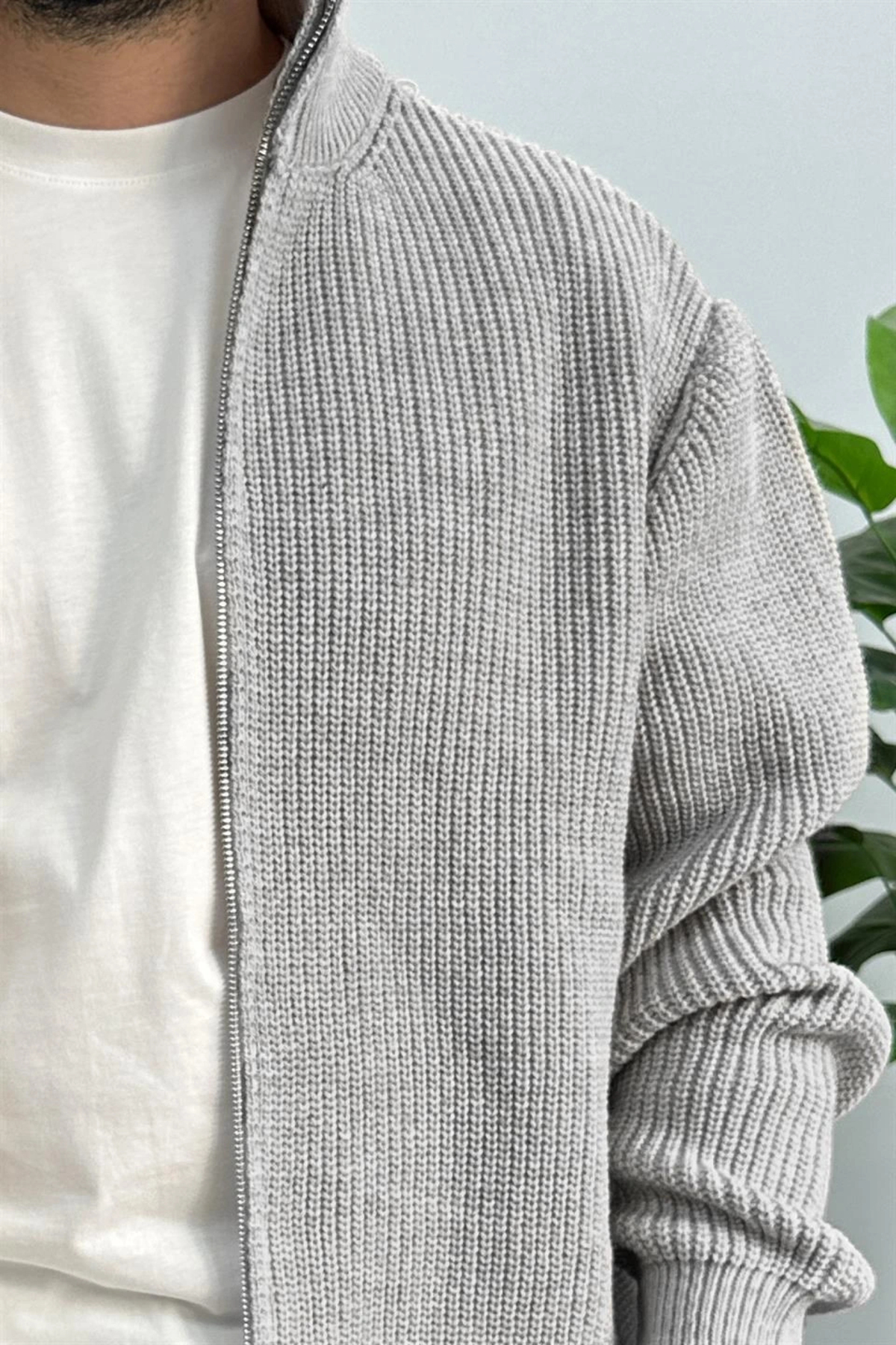 Edwox  Erkek Oversize Örgü Hırka Gri Edw433 - Görsel 3