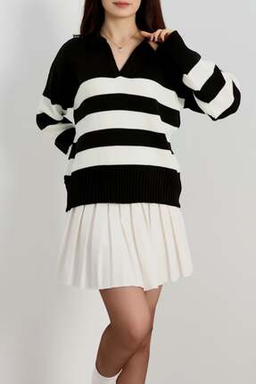 KapadokyaButik TRİKO KAZAK SİYAH-EKRU