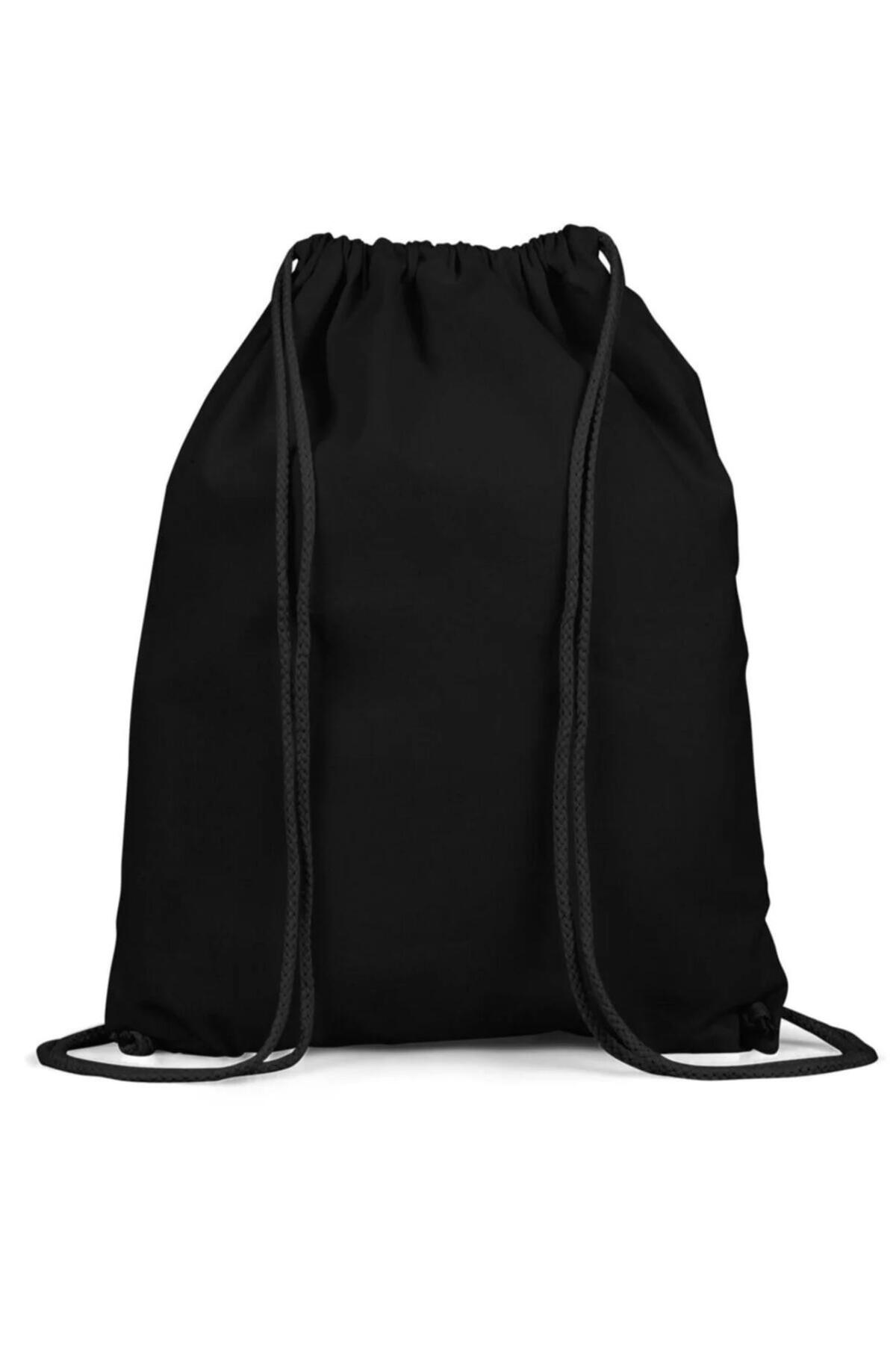 حقيبة ظهر سوداء برباط سحب - حقيبة رياضية خفيفة الو...