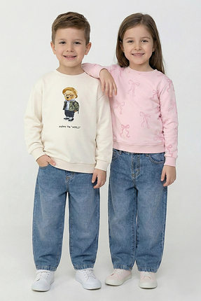 Dmb Unisex Kız - Erkek Çocuk Baggy Kalıp Kot Pantolon Jean