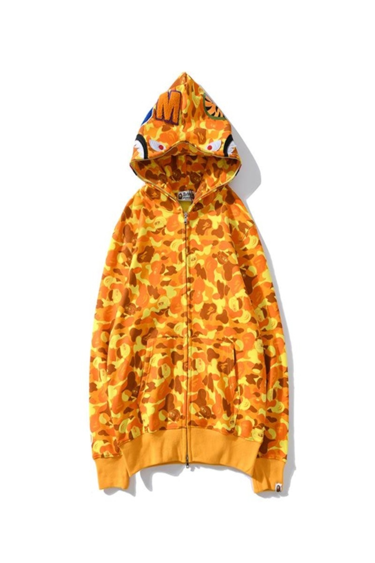 Genel Markalar  Unisex 2 Iplik Bape Kapüşonu Fermuarlı Hırka - Sarı - Görsel 2