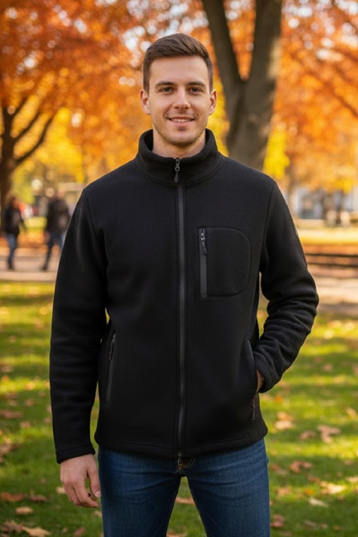 Kadın Erkek Anti-pilling Tüylenme Yapmayan Oversize Polar Sweatshirt Fermuarlı Soğuk Geçirmez Polar — مشکی AIMPPOLAR01